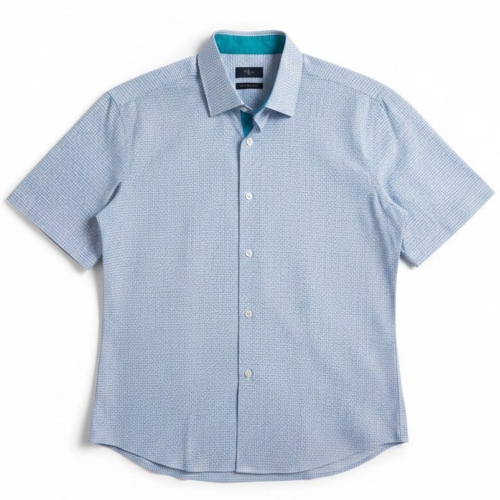 Tailorbyrd Collection Blue White Geometric 100% Cotton Button‎ Up, Men's Large